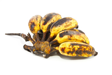 Rotten banana on white background