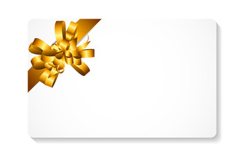 Gift Card with Gold Bow and Ribbon Vector Illustration