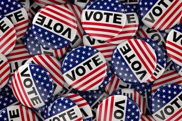 American flag inspired vote buttons for supporters during the presidential elections in the United States