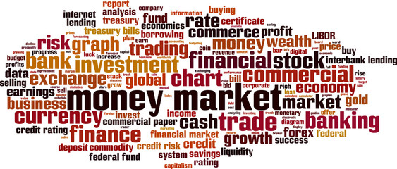 Money market word cloud concept. Vector illustration