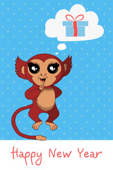 Monkey - symbol 2016 year. Greeting card with funny monkey.