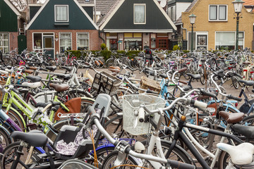 Bicycles on place in Urk town - Netherlands.