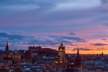 Edinburgh city at sunset sky
