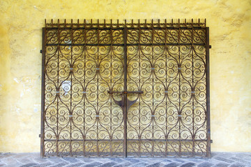 Intricate iron door in Barcelona, Spain.