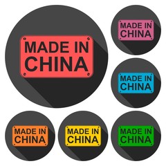 Made in China icons set with long shadow