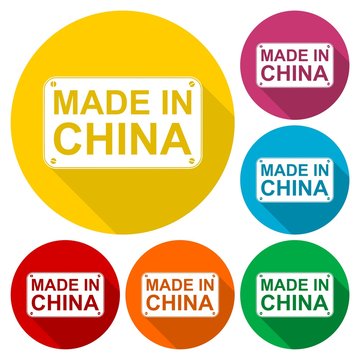 Made in China icons set with long shadow
