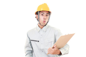 驚いた表情の労働者