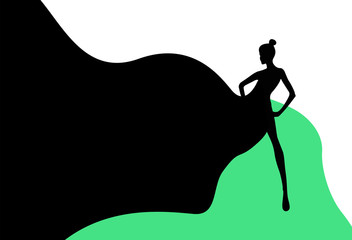 Abstract sketch of the woman in the green Black dress , white background . Fashion  Week