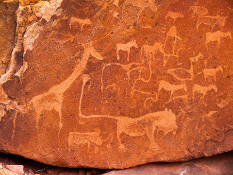 Prehistoric Bushman engravings at Twyfelfontein in Namibia