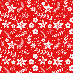 Christmas Floral Background - retro seamless pattern