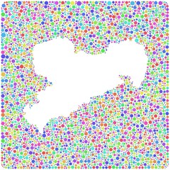 Map of Saxony - Germany - into a square mosaic of colored bubbles