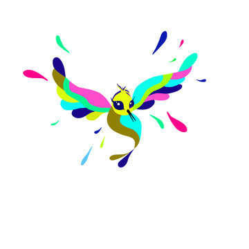 cute bird, illustration with splash watercolor.