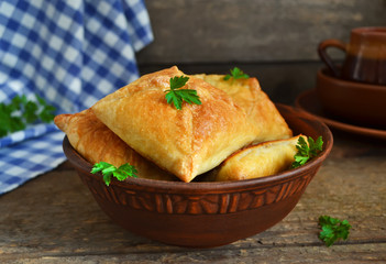 Puff with mushrooms and cheese 