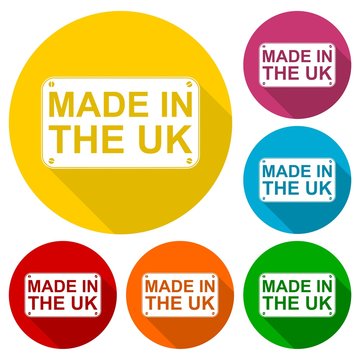 Made in UK icons set with long shadow