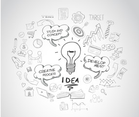 idea concept with light bulb and doodle sketches infographic