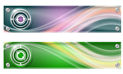 Set of two banners with colored rainbow and arrows