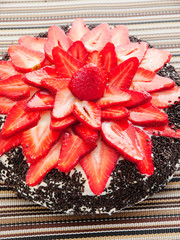 Chocolate cake with strawberries
