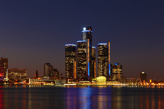 The Detroit, Michigan Skyline At Night