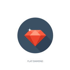 Vector illustration. Flat diamond with shadow. Crystal. 