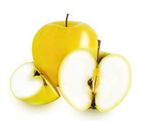 Ripe yellow apple isolated on white