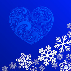 Christmas background with big heart and snowflakes