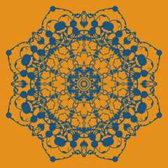 Hand drawn ethnic circular beige ornament. Mandala like artwork.