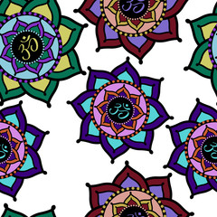 Seamless pattern of colorful Om signs