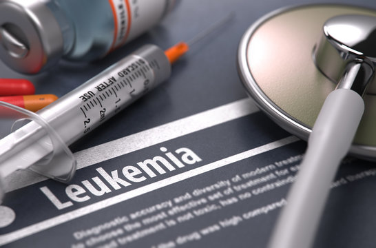 Leukemia - Printed Diagnosis on Grey Background.