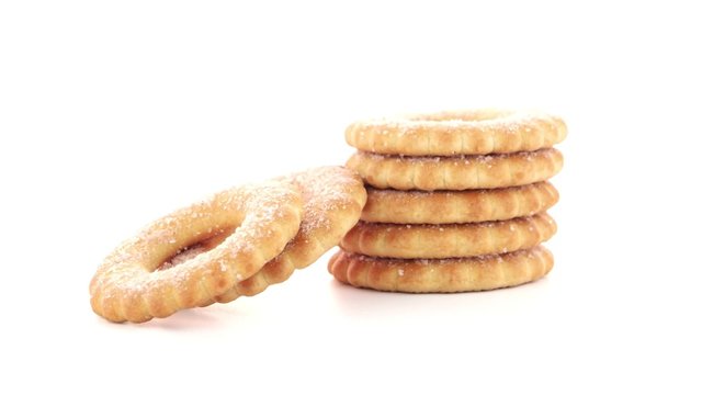 Rings biscuits pile isolated on a white background.