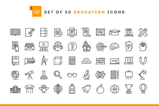 Set of 50 education icons, thin line style