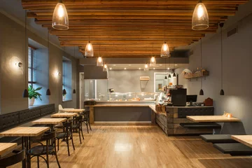Keuken spatwand met foto Interior of restaurant. Wooden design. © Aleks Kend