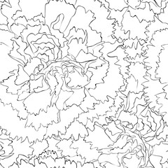 Beautiful monochrome black and white  seamless background with flowers.