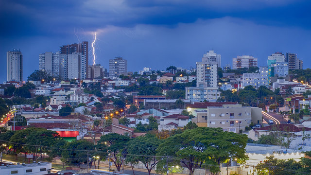 Storm in the city - Bolt striking a building