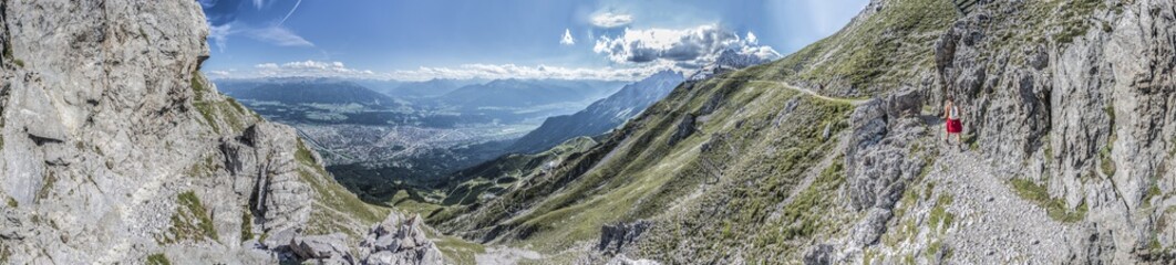 Fototapeta na wymiar Hiker at Norkette mountain, Innsbruck, Austria.