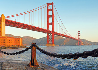 The Golden Gate Bridge taken in San Francisco California on a beautiful clear morning.