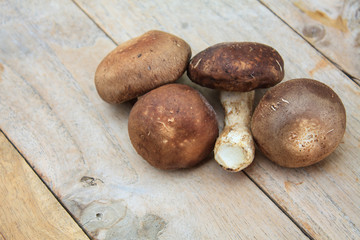 Shiitake mushroom on wooden table