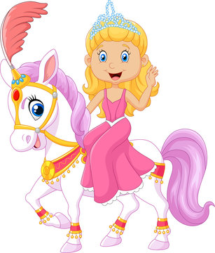 Beautiful princess riding horse isolated on white background
