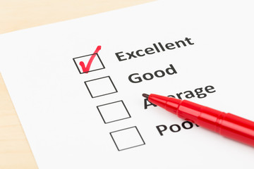 Customer satisfaction survey checkbox with excellent tick
