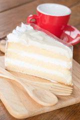 Hot coffee cup and young coconut cake
