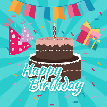 celebrate happy birthday cake flat illustration vector greetings colorful icon bright color