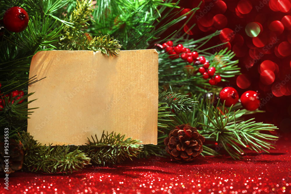 Canvas Prints christmas tree banches with blank note