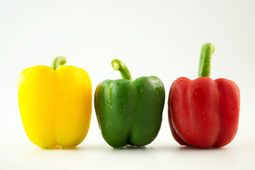 Bell pepper,3 colors capsicum or sweet pepper on white backgroun