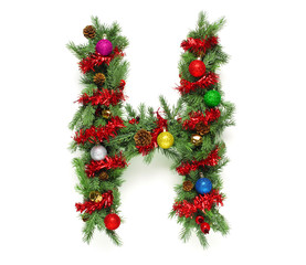 Fototapeta na wymiar Collection of decorated Christmas tree letters and numbers