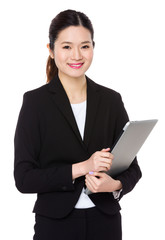 Asian Young businesswoman hold with laptop computer