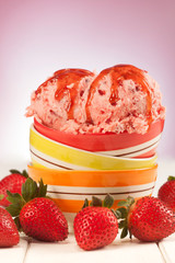 fresh Strawberries and strawberry ice cream scoop
