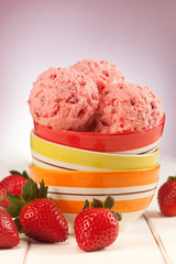 fresh Strawberries and strawberry ice cream scoop