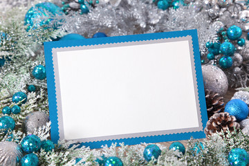 Blank Christmas card with blue envelope