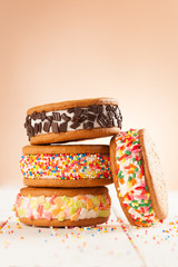 Ice cream sandwiches vanilla with colorful  topping
