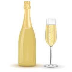 Bottle of champagne and a glass. 