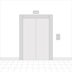 Modern elevator with closed doors .